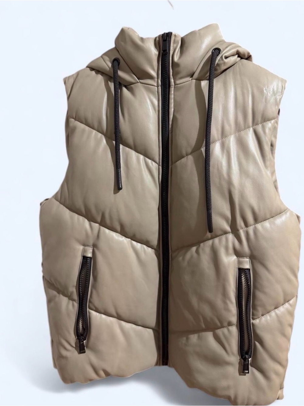 GUESS Men's Hooded Puffer Vest - Beige